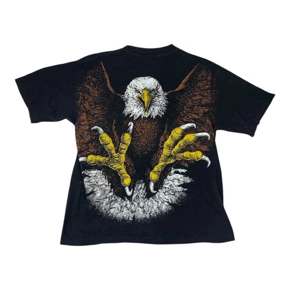 Vintage Sunrise turquoise mens large black Eagle Graphic tee shirt all over y2k